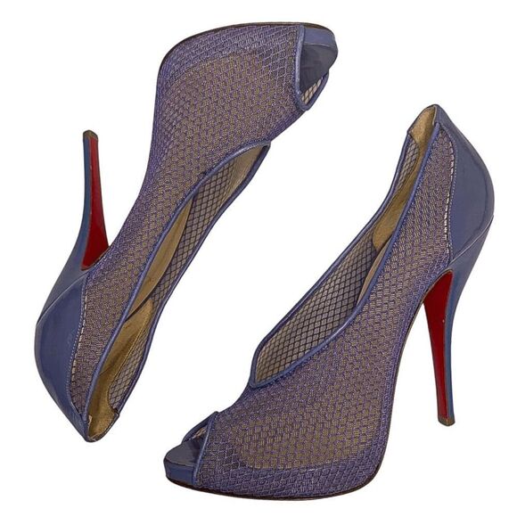 Christian Louboutin Fetilo 120 Lavender Patent Leather Fishnet Pumps EU 38 US 8 - Picture 6 of 11